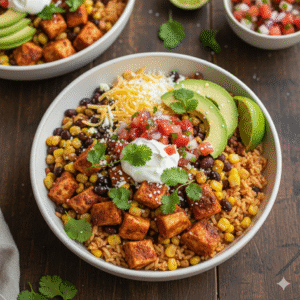 Tazones de pollo y arroz mexicanos