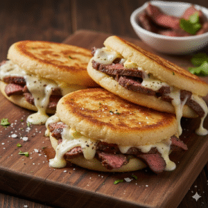 Arepas de solomillo asado con queso